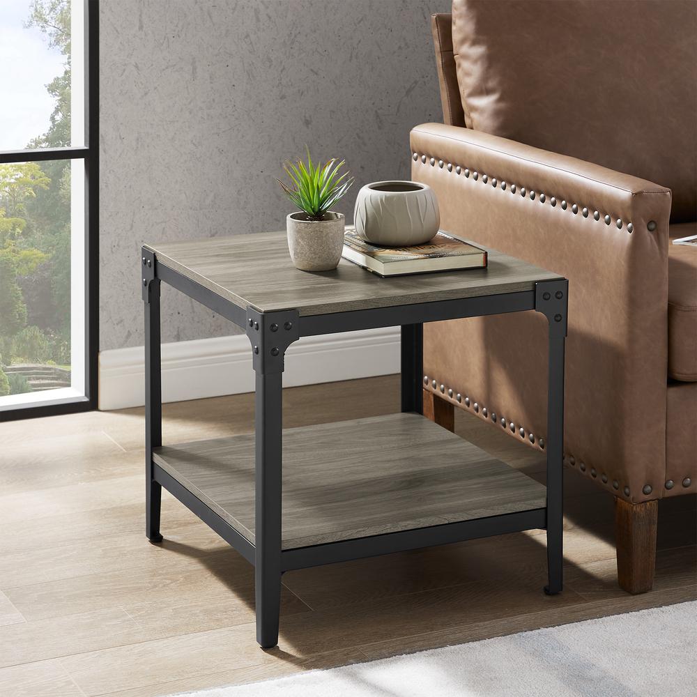 Walker Edison Furniture Company Rustic Wood Slate Grey End Side Table Set Of 2 Hd8148 The Home Depot