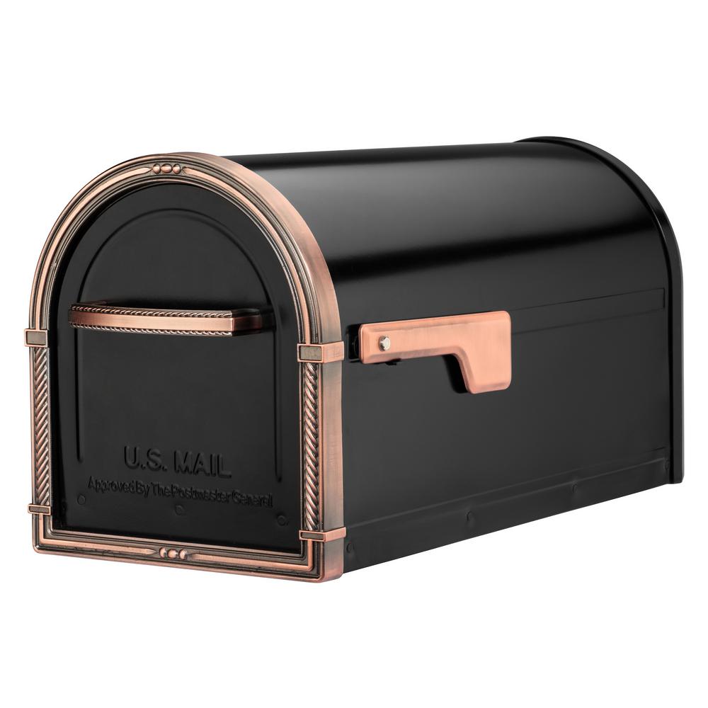 Architectural Mailboxes Bungalow Black Post Mount Mailbox with Antique