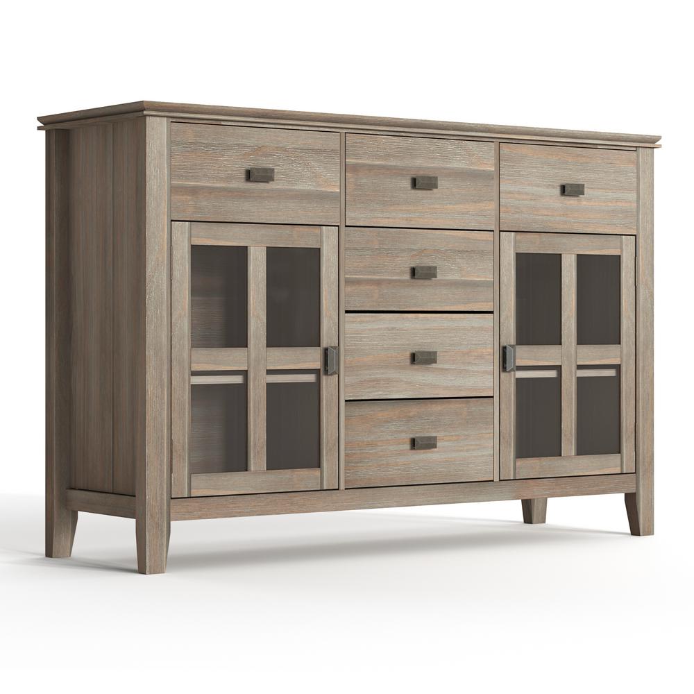 Simpli Home Artisan Distressed 54 in. Grey Wide Contemporary Sideboard