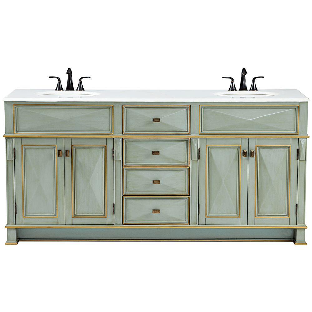 Dinsmore 72 In W X 22 In D Double Bath Vanity In Gilded Green With Marble Vanity Top In White
