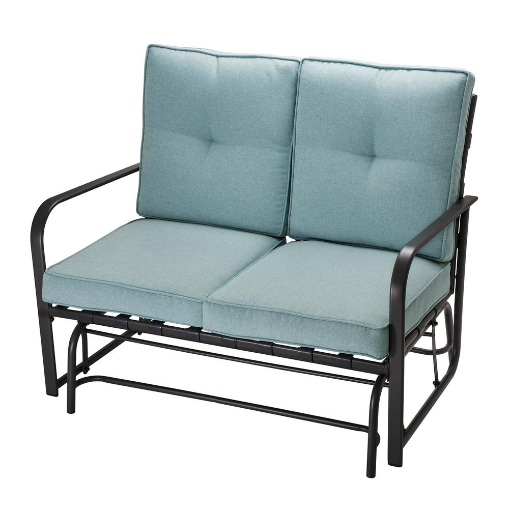 Glitzhome 2-Person Metal Outdoor Patio Loveseat Glider Chair with Blue Cushion was $379.99 now $296.39 (22.0% off)