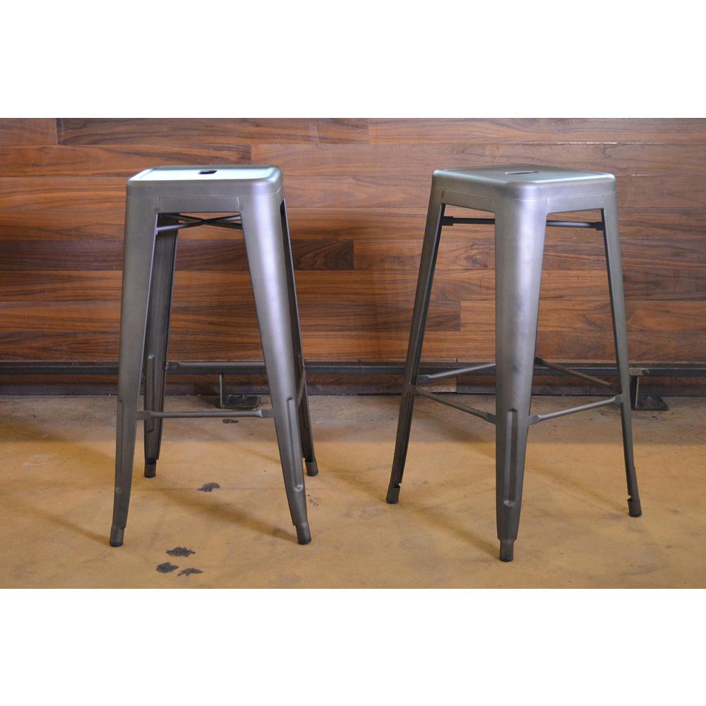 AmeriHome Loft Style 30 inch Stackable Metal Bar Stool in Gunmetal Silver (Set of 2)