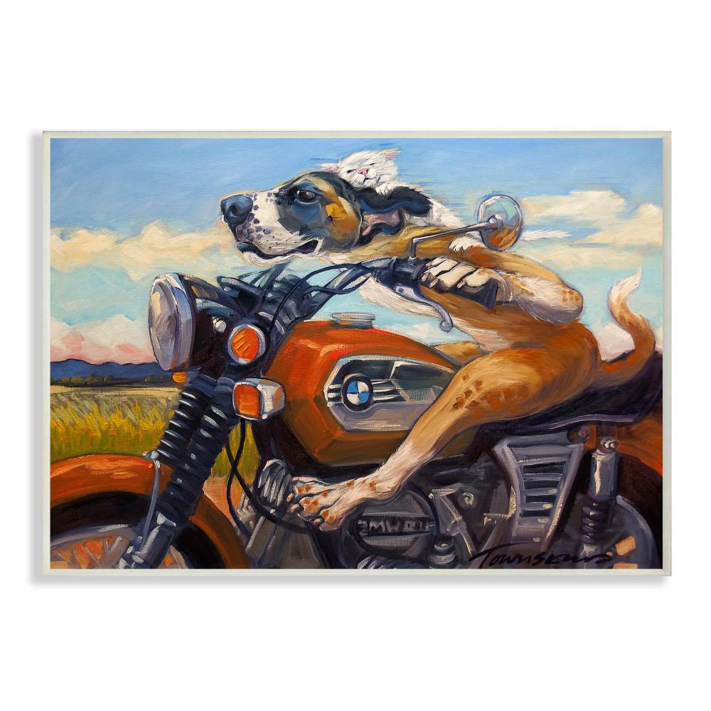 The Stupell Home Decor Collection 12 5 In X 18 5 In Dog And Cat On A Red Motorcycle Road Trip Painting By Tai Prints Wood Wall Art Pwp 205 Wd 13x19 The Home Depot