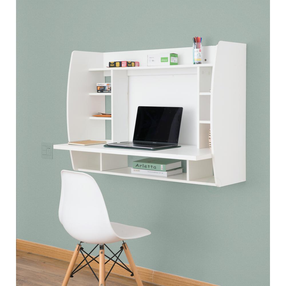 Basicwise White Wall Mount Laptop Office Desk With Shelves