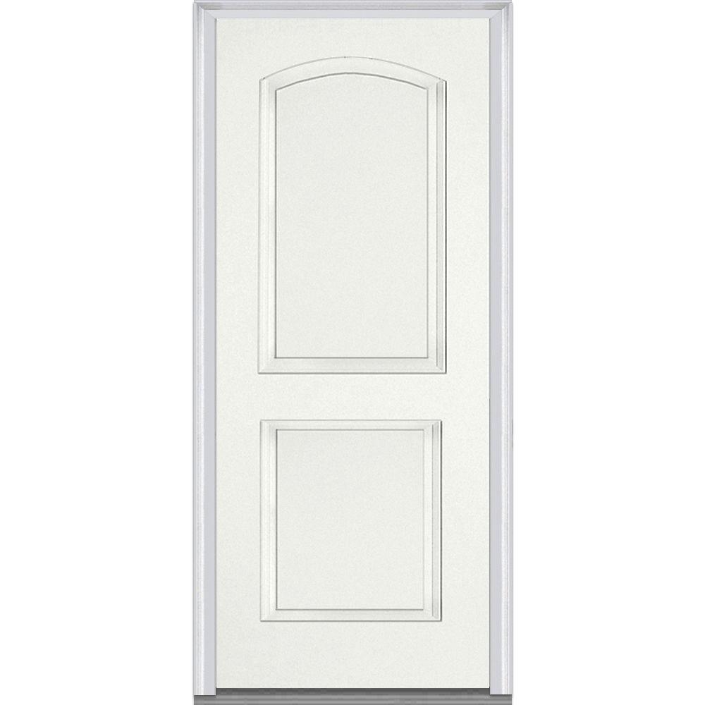 Mmi Door 36 In X 80 In Right Hand Inswing 2 Panel Archtop Classic Painted Fiberglass Smooth Prehung Front Door