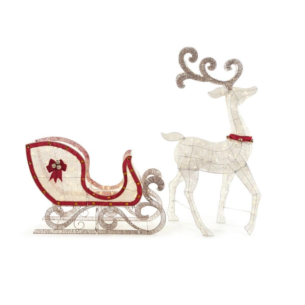 Home Accents Holiday 65 in. LED Lighted White Deer and 46 