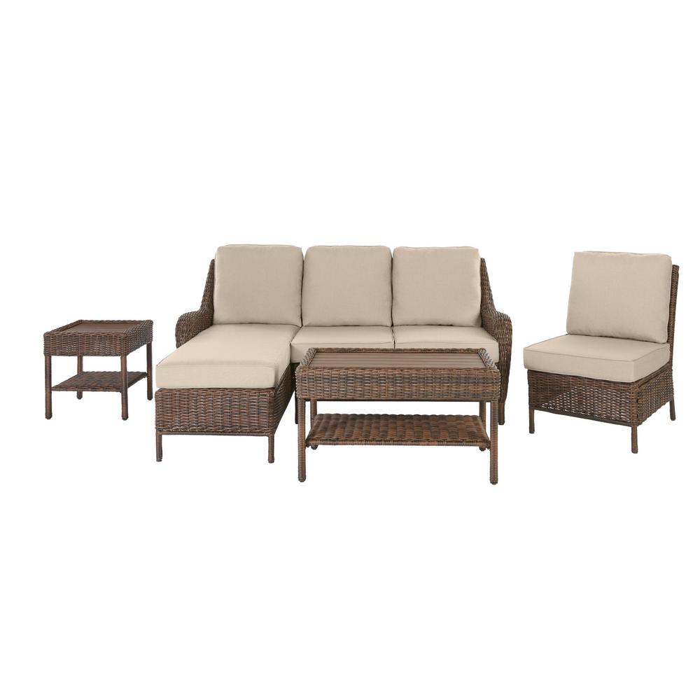 Hampton Bay Cambridge 5 Piece Brown Wicker Outdoor Patio Sectional Brown Wicker Outdoor Patio Sectional
