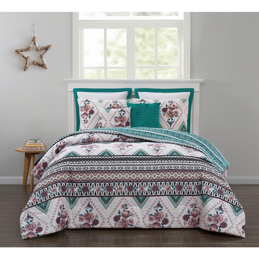 Yasmin 7 Piece Blush Teal King Comforter Set Ysm7cskingghbt The