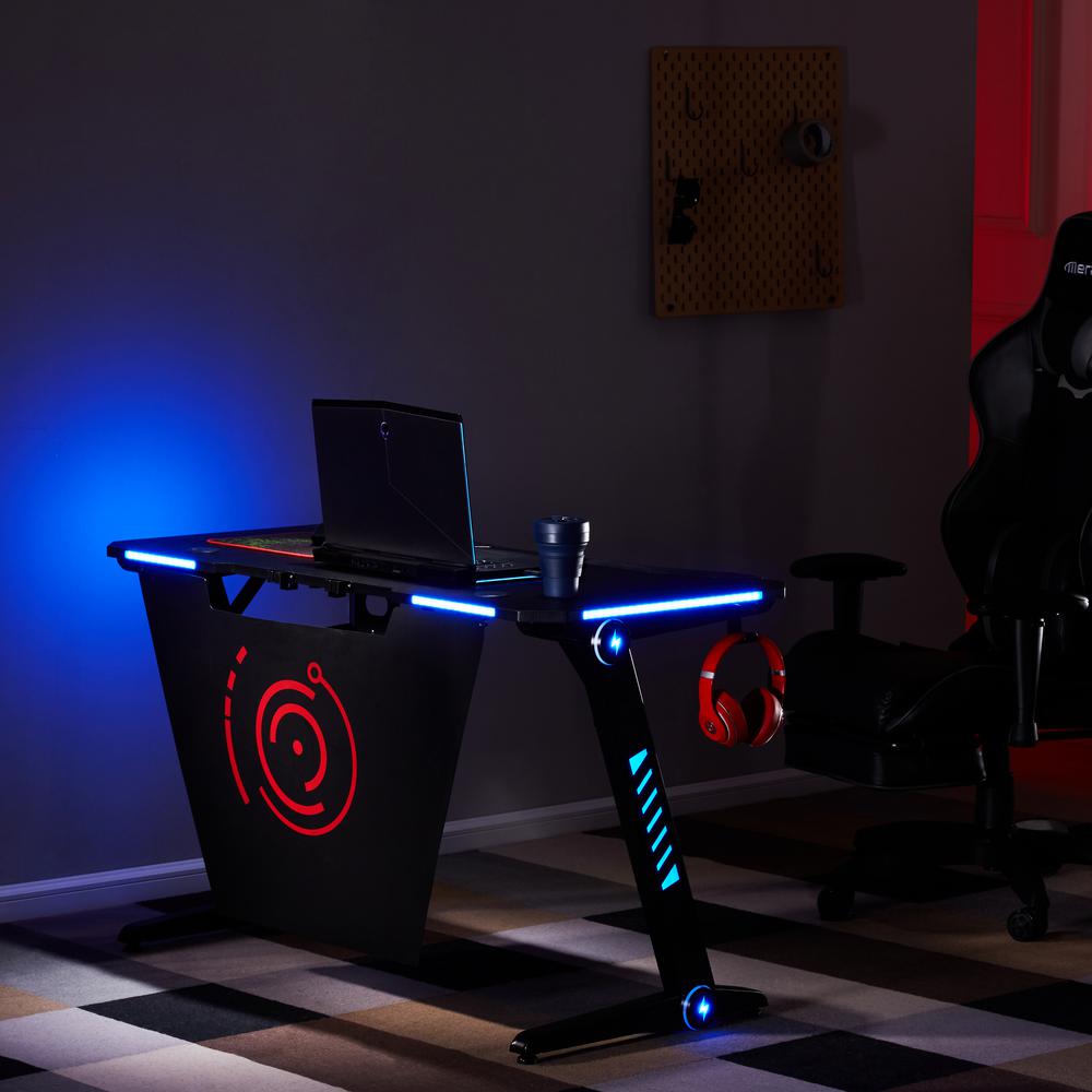 Merax Rgb Led Lights And Headphone Hook Black Gaming Desk