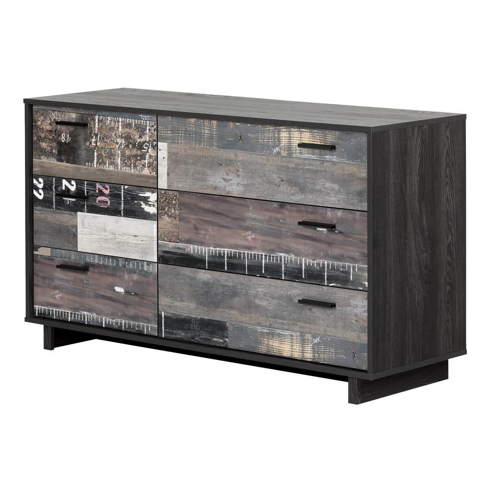South Shore Fynn 6 Drawer Gray Oak And Factory Planks Effect Chest