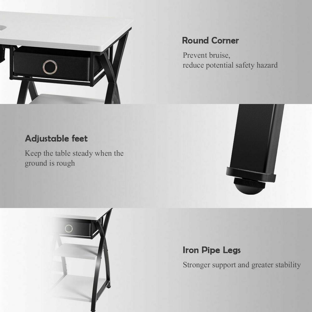 Costway 2 In 1 Sewing Craft Table Folding Computer Desk White Costway 2 In 1 Sewing Craft Table