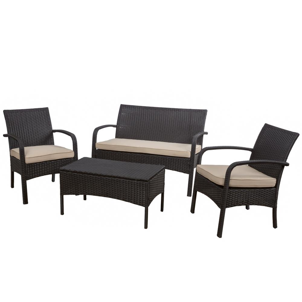 Noble House Cordoba Brown 4 Piece Wicker Patio Conversation Set