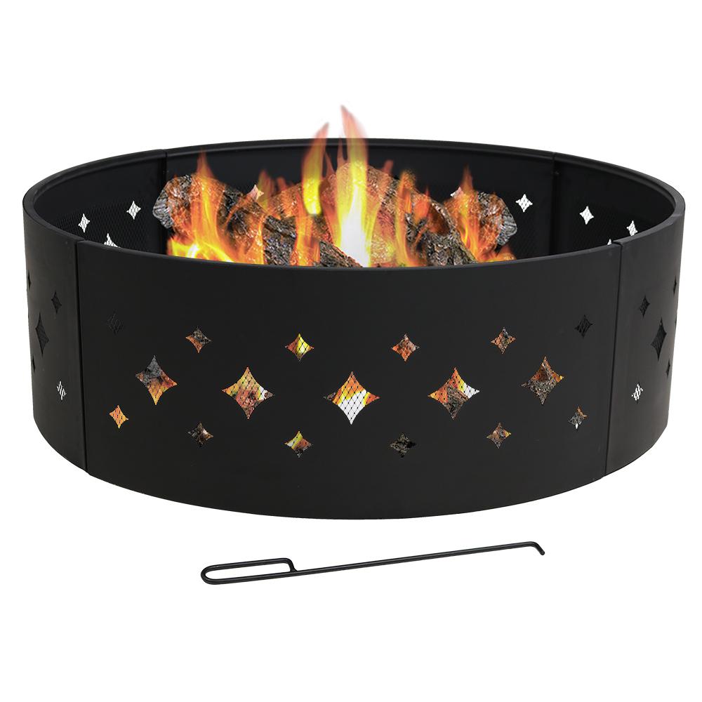 Sunnydaze Decor 36 In Round Heavy Duty Steel Diamond Wood Burning Fire Pit Ring Kf Dcr36 The Home Depot