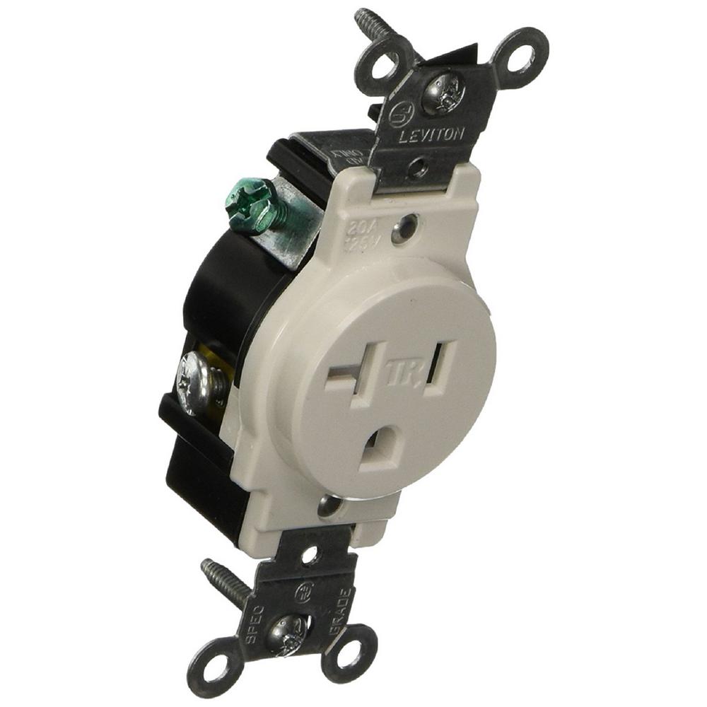 Leviton 20 Amp Commercial Grade Tamper Resistant Single Outlet, Light ...