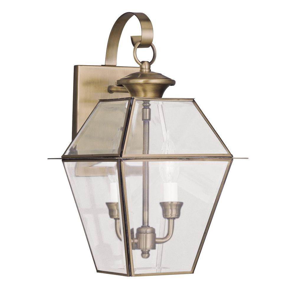 Brass Gold Outdoor Wall Mounted Lighting Providence 2 Light Antique Brass Outdoor Wall Lantern With Clear Beveled Glass