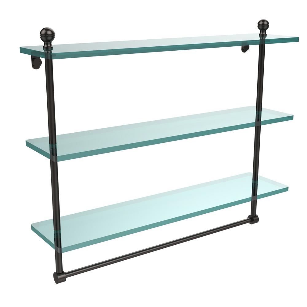 Allied Br Mambo 22 In L X 18 H 5 W 3 Tier Clear Gl Bathroom Shelf With Towel Bar Oil Rubbed Bronze Allied Br Mambo 22 In L X 18 H 5 W 3 Tier Clear Gl Bathroom Shelf With Towel Bar Oil Rubbed Bronze