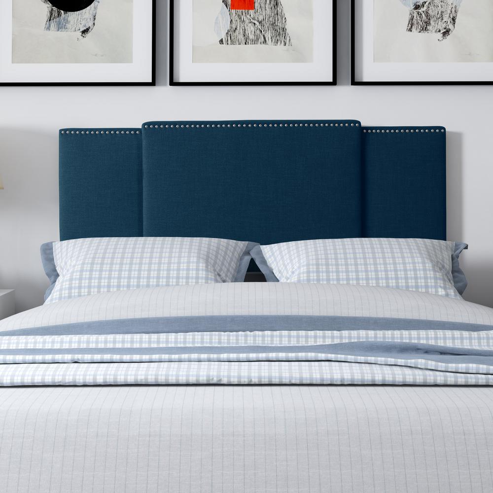 Corliving Fairfield Navy Blue Padded Fabric Double Queen King