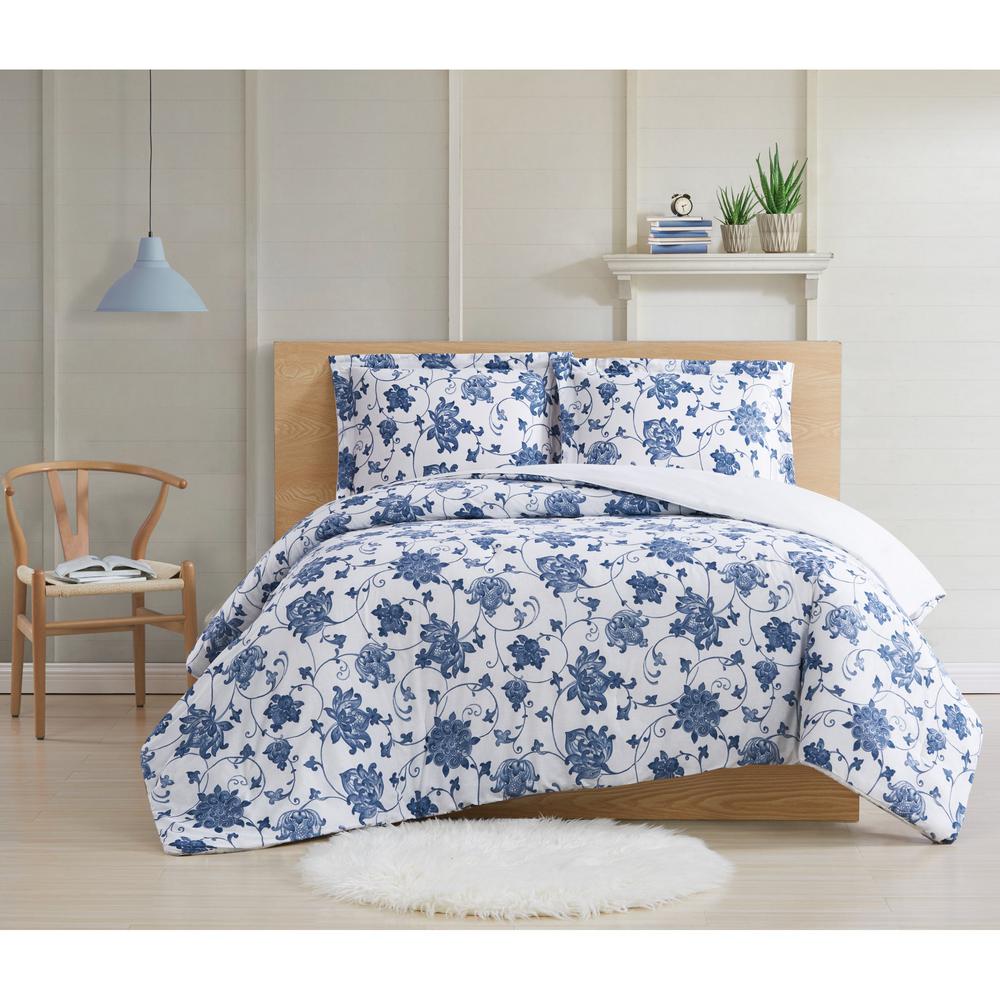 Cottage Classics Estate Bloom 3 Piece Blue Cotton Full/Queen Comforter