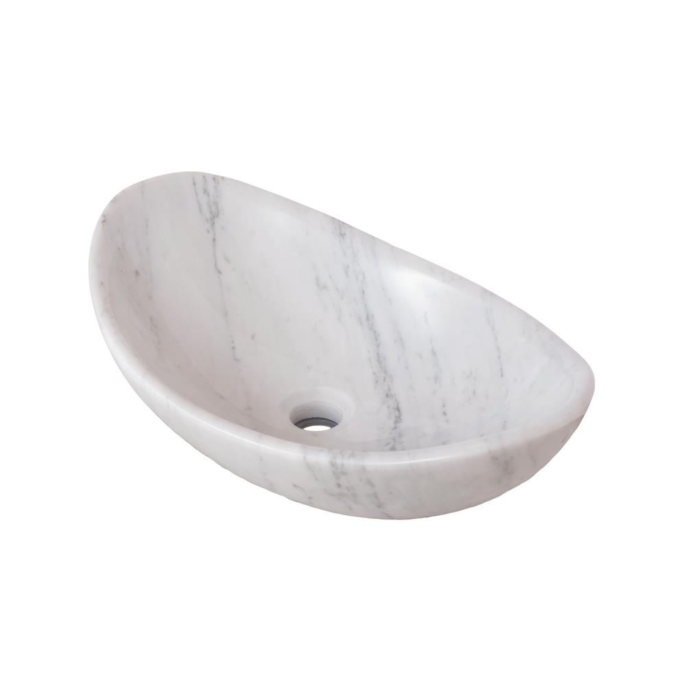 Oval Stone Vessel Sink In Carerra White Marble