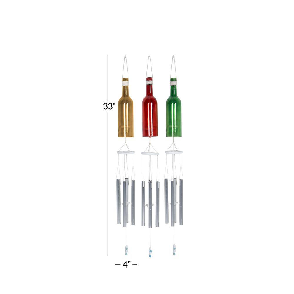 Litton Lane Multi Colored Aluminum And Glass Bottle Wind Chimes Set Of 3 78788 The Home Depot