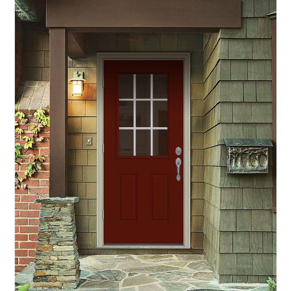 Jeld Wen 36 In X 80 In 9 Lite Mesa Red Painted W White Interior