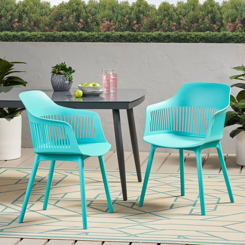 Noble House Dahlia Teal Plastic Outdoor Dining Chair (2Pack)71551 The Home Depot