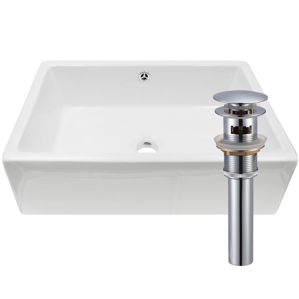 Novatto Rectangular Porcelain Vessel Sink in White with Overflow Drain in ChromeNP018131CH