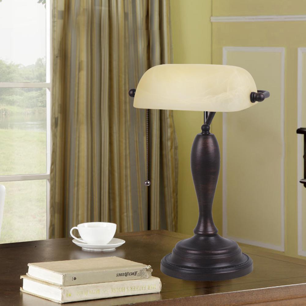 Tensor 17 75 In Bronze Banker S Desk Lamp With Alabaster Amber Shade