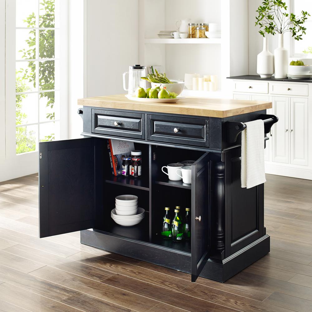 Crosley Oxford Black Kitchen Island With Butcher Block Top