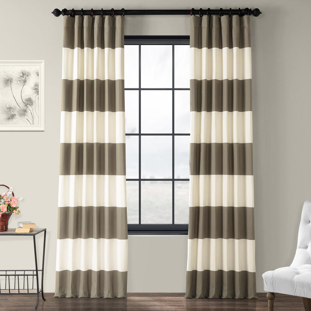 Exclusive Fabrics Furnishings Thunder Tan And Off White Room Darkening Horizontal Stripe Curtain 50 In W X 84 In L