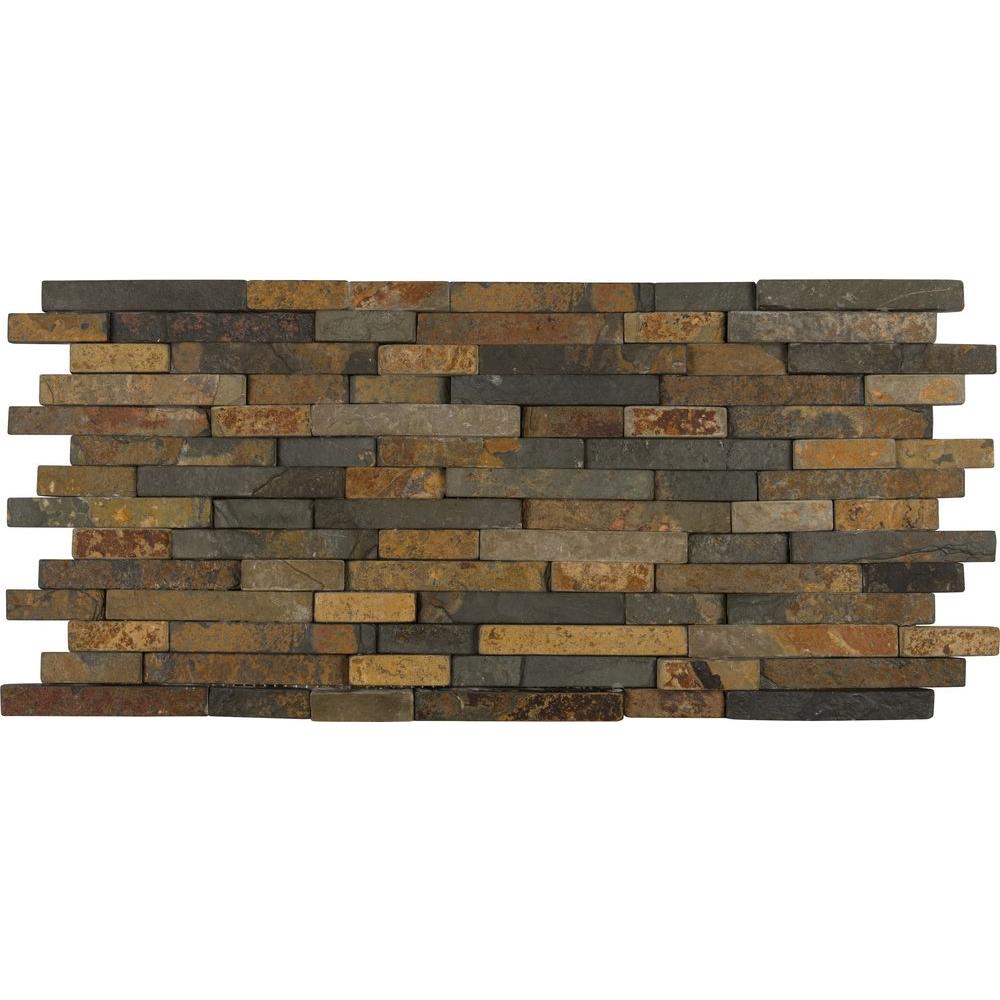 Multi Color Mosaic Tile The Home Depot Rustique Interlocking 8 In X 18 10mm Slate Mesh Mounted Mosaic