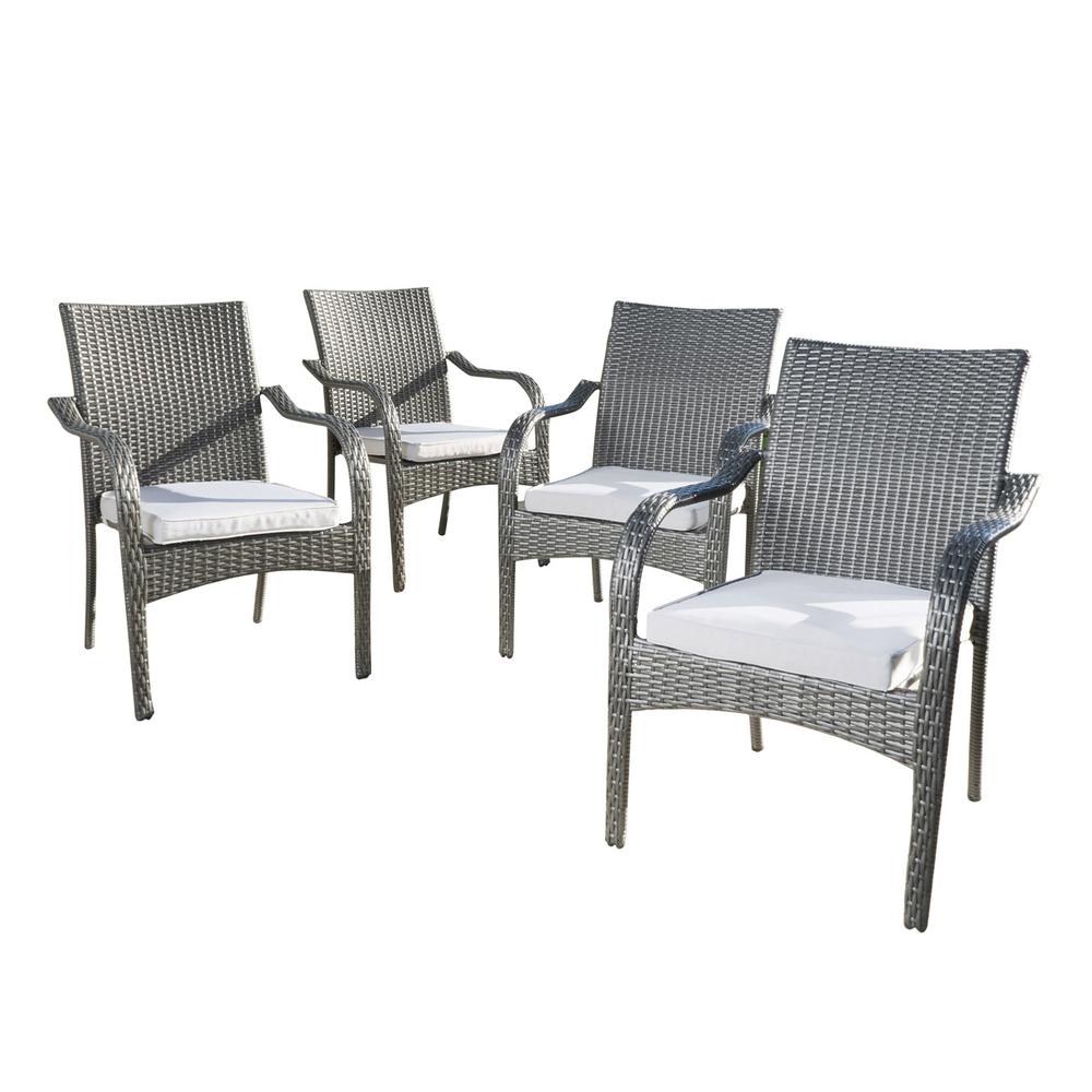 Noble House Jaxson Grey Stackable Wicker Outdoor Dining ...