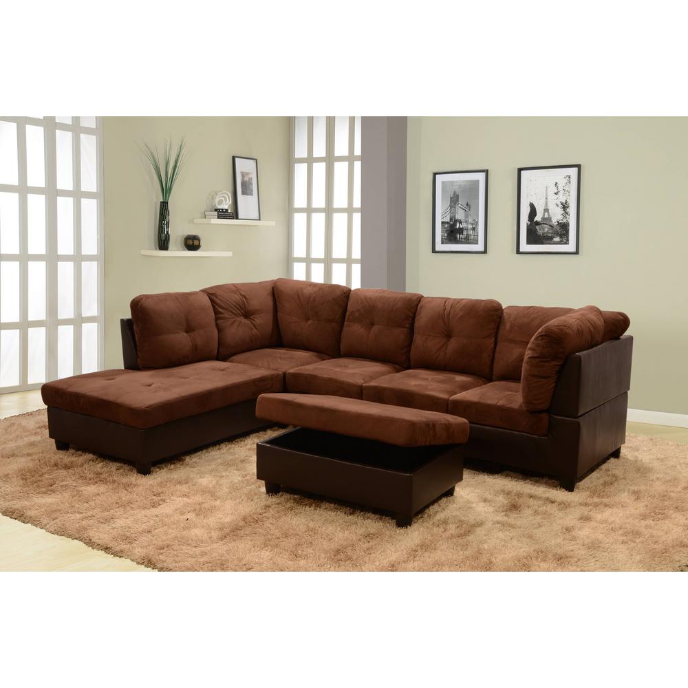 Chocolate Brown Microfiber And Faux Leather Left Chaise Sectional