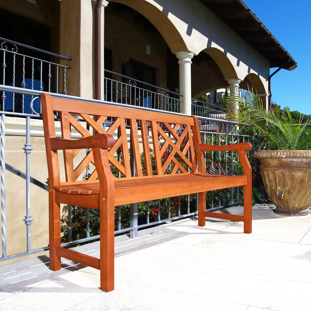 Vifah Atlantic Eucalyptus Herringbone-Back Patio Bench ...