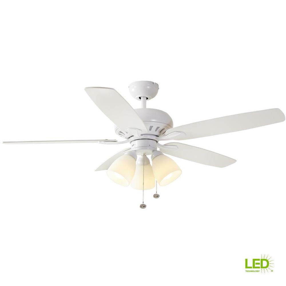 Hampton Bay Rockport 52 In Led Matte White Ceiling Fan With Light Led Matte White Ceiling Fan With Light Kit