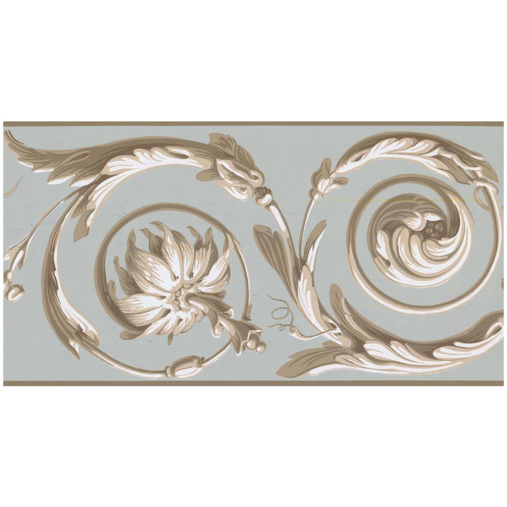 Abstract Muted Gold Damask Vines Silver Prepasted Wallpaper Border