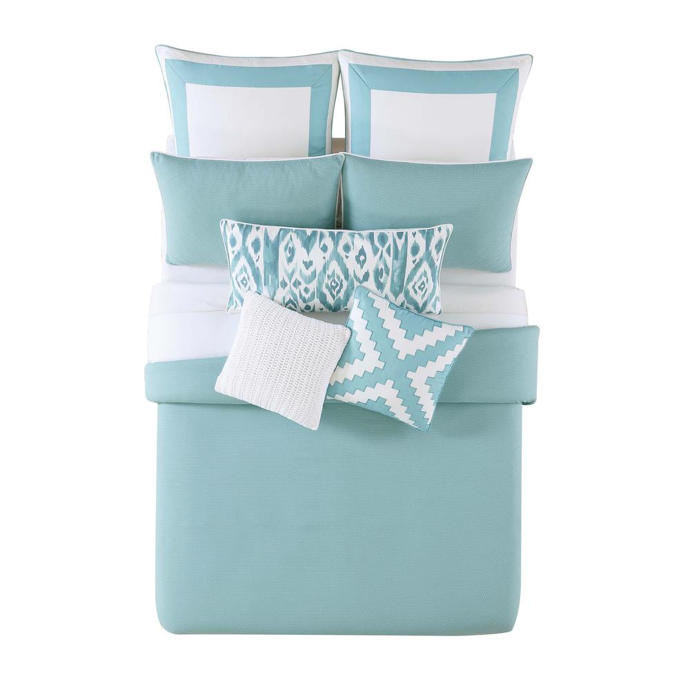 Oceanfront Resort Beach 3 Piece Teal And White Full Queen Duvet