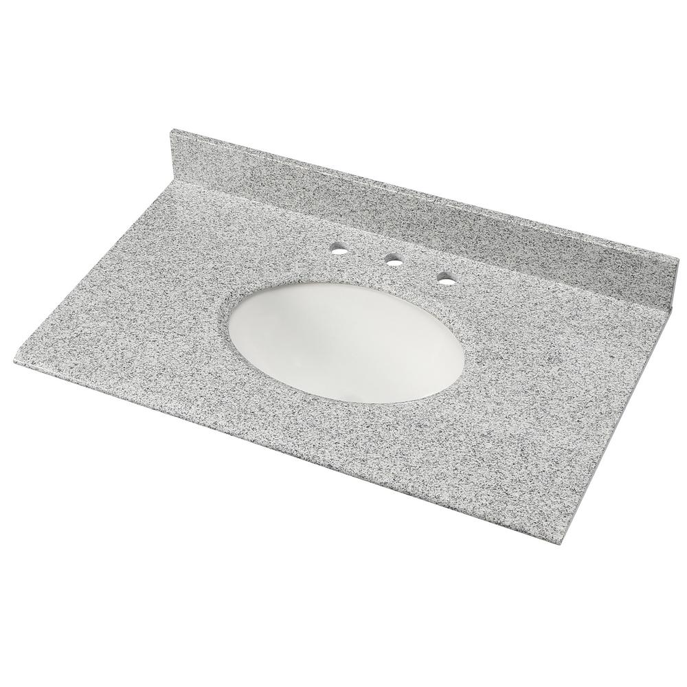 Home Decorators Collection 37 In W Granite Vanity Top In Rushmore Grey And White Sink Hg37228rg The Home Depot