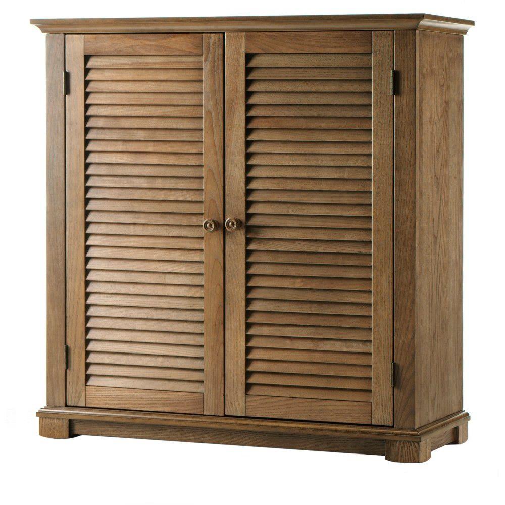 Shutter Weathered Oak Shoe Storage With 2 Doors 35 In W