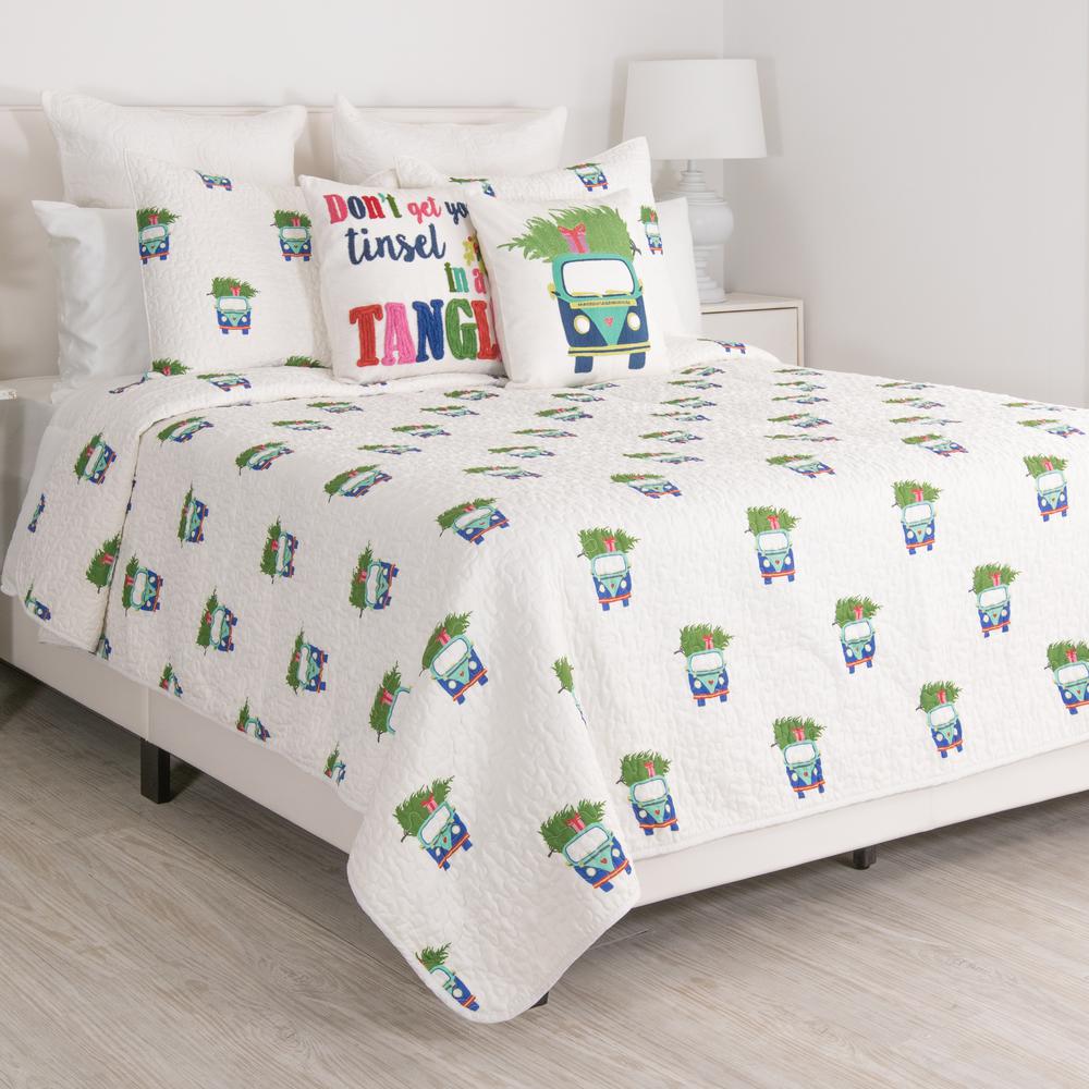 Holiday Car 3 Piece Multicolored Christmas Queen Quilt Set 35415