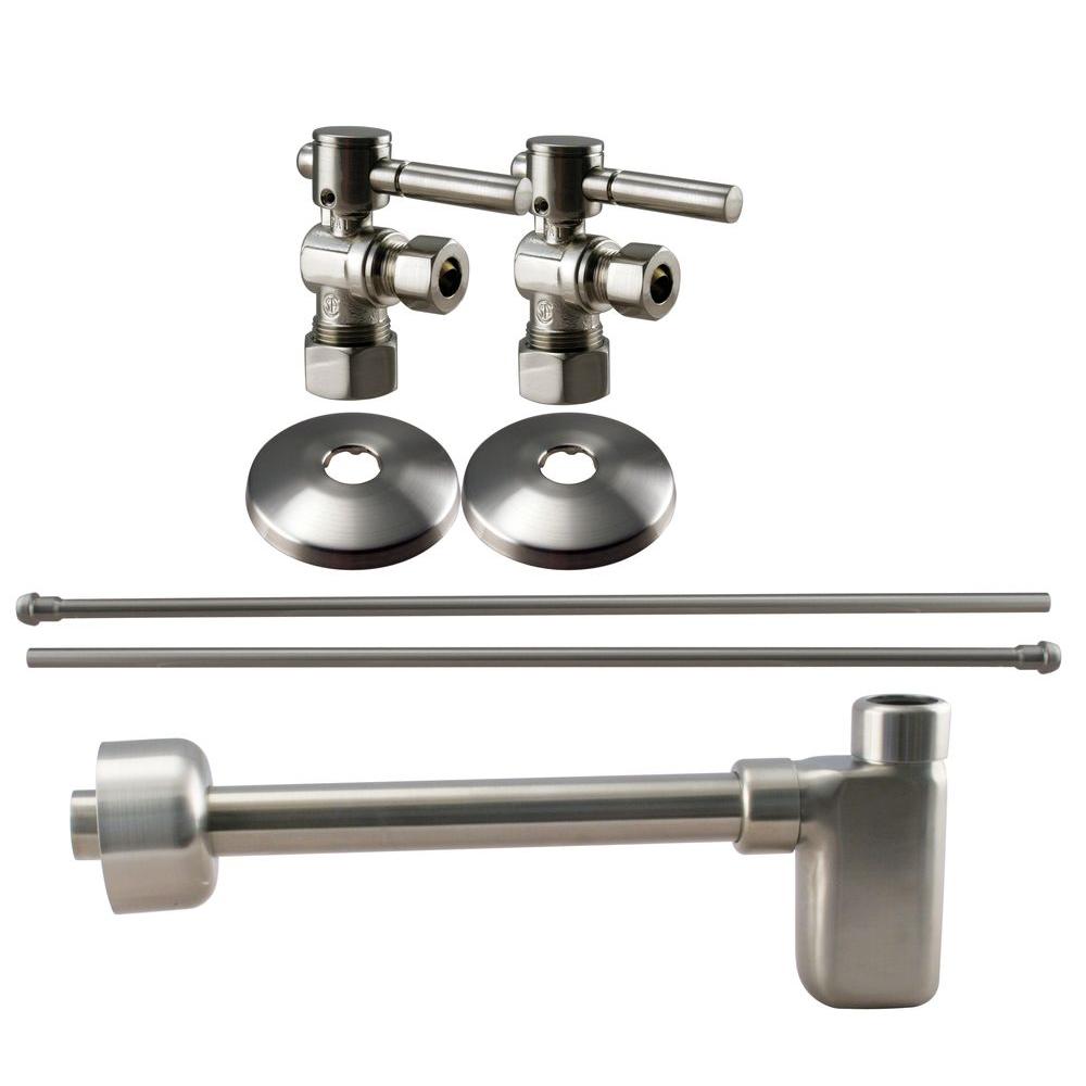 Westbrass 1 2 In Nominal Compression Lever Handle Angle Stop Complete Pedestal Sink Installation Kit In Satin Nickel