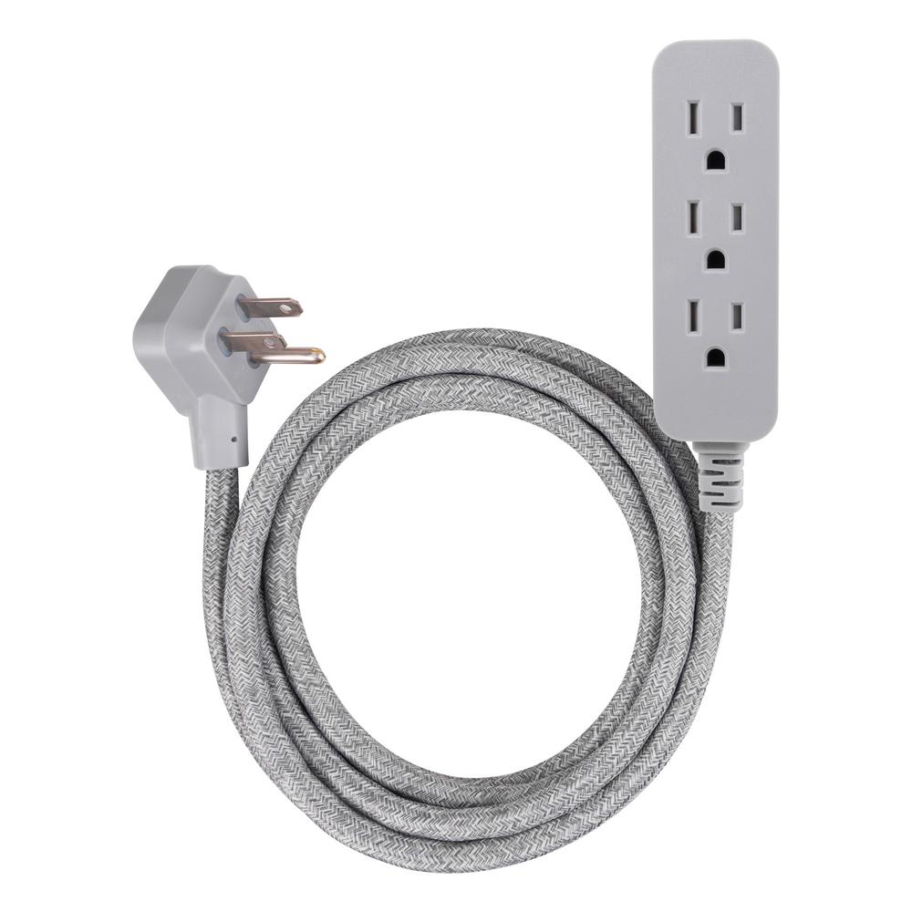 Wall Extension Cord
 - Ge Pro 3 Outlet Surge Protector Power Strip 8 Ft Designer Braided Extension Cord Flat Plug Wall Mount Heather Gray 45916 The Home Depot