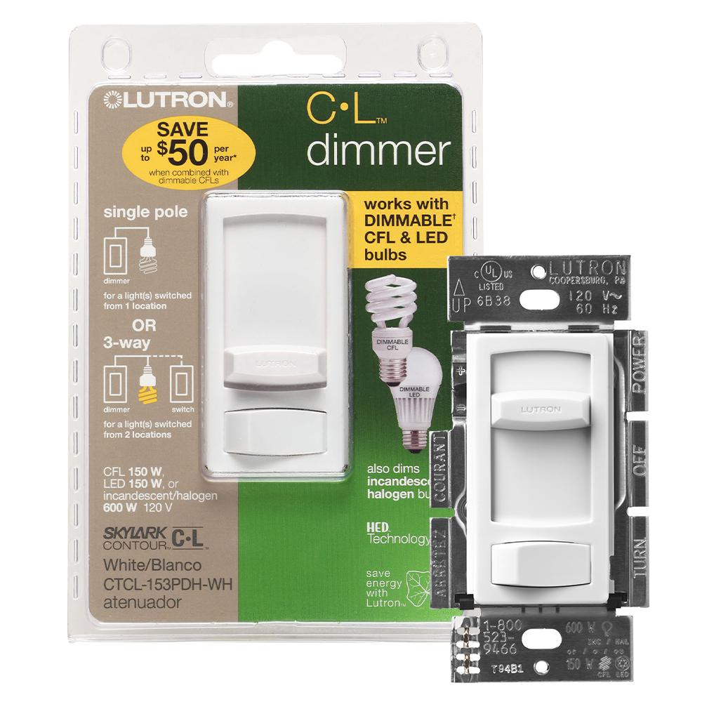 Lutron Skylark Contour 600Watt Single Pole/3Way Preset Dimmer White