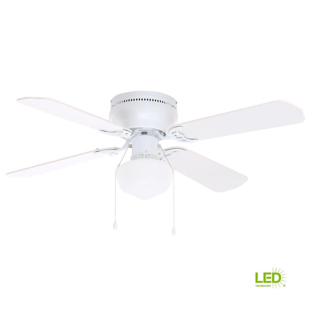 Littleton 42 In Led Indoor White, White Hugger Ceiling Fan With Light And Remote