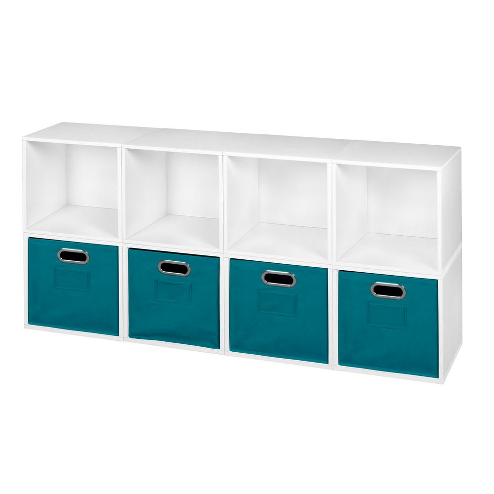 Niche Cubo 52 in. Wx 26 in. H White Wood Grain/Teal 8-Cube and 4-Bin ...