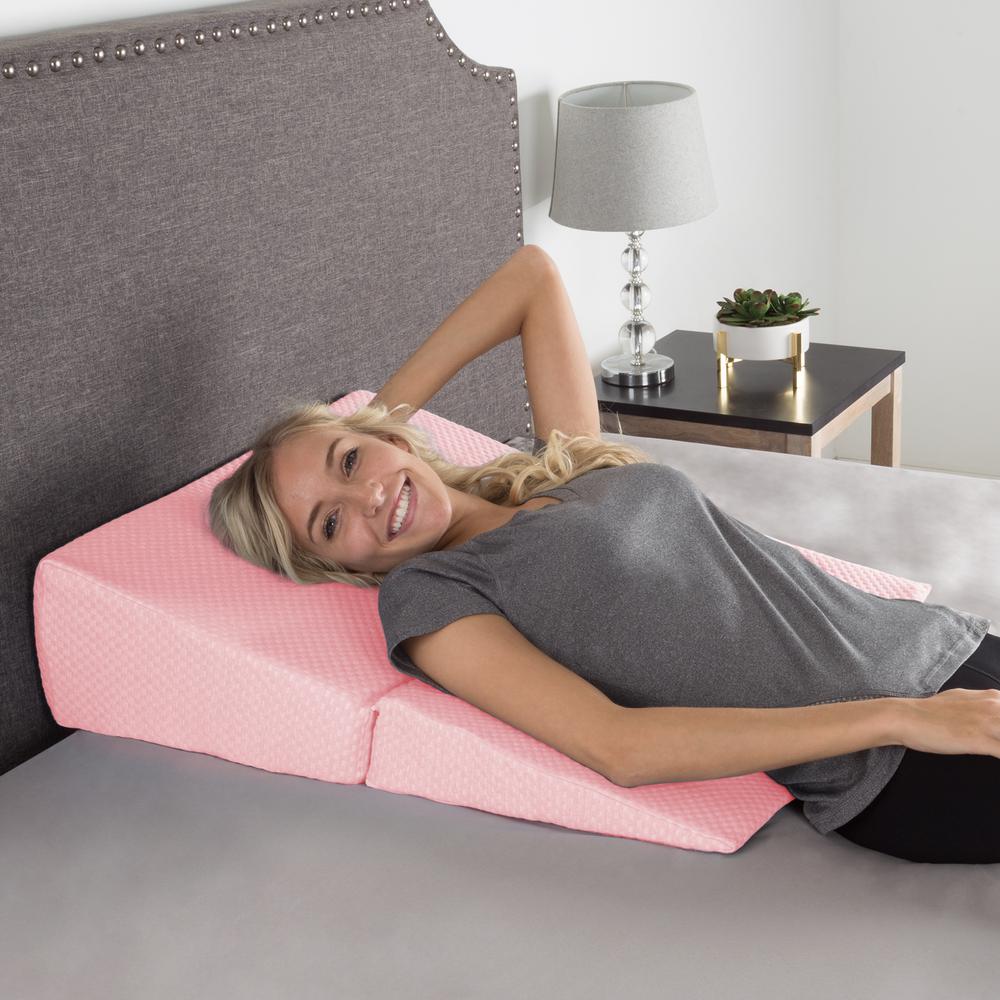 Lavish Home Memory Foam Pillow With Bamboo Fiber Cover Folding Wedge Pillow In Pink Hw8911009