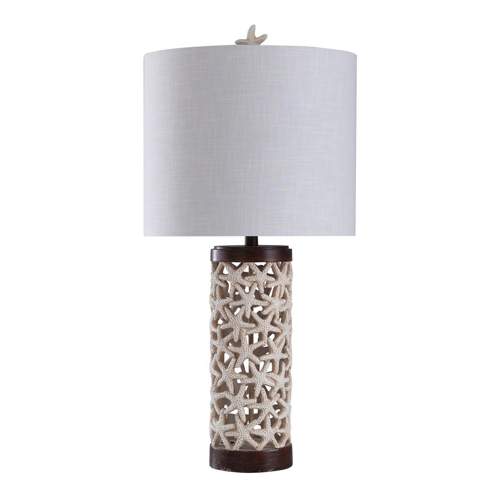 Stylecraft 31 5 In Starfish Off White Base Top And Bottom Lt Dark Wood Table Lamp With Geneva Hardback Fabric Shade Stylecraft 31 5 In Starfish Off White Base Top And Bottom Lt Dark Wood Table Lamp With Geneva Hardback Fabric Shade