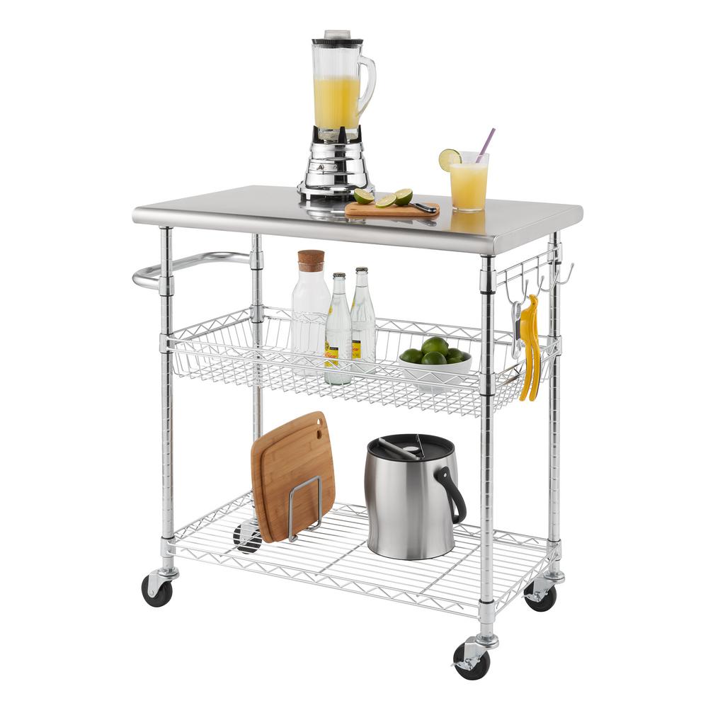 TRINITY EcoStorage Chrome Kitchen Cart with Bamboo TopTBFZ1401 The Home Depot