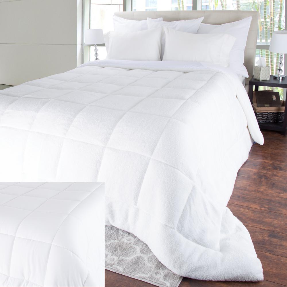 A1 Home Collections A1hc 92 In X 108 Microfiber Down Oversized Reversible White Down Alternative Sherpa King Comforter
