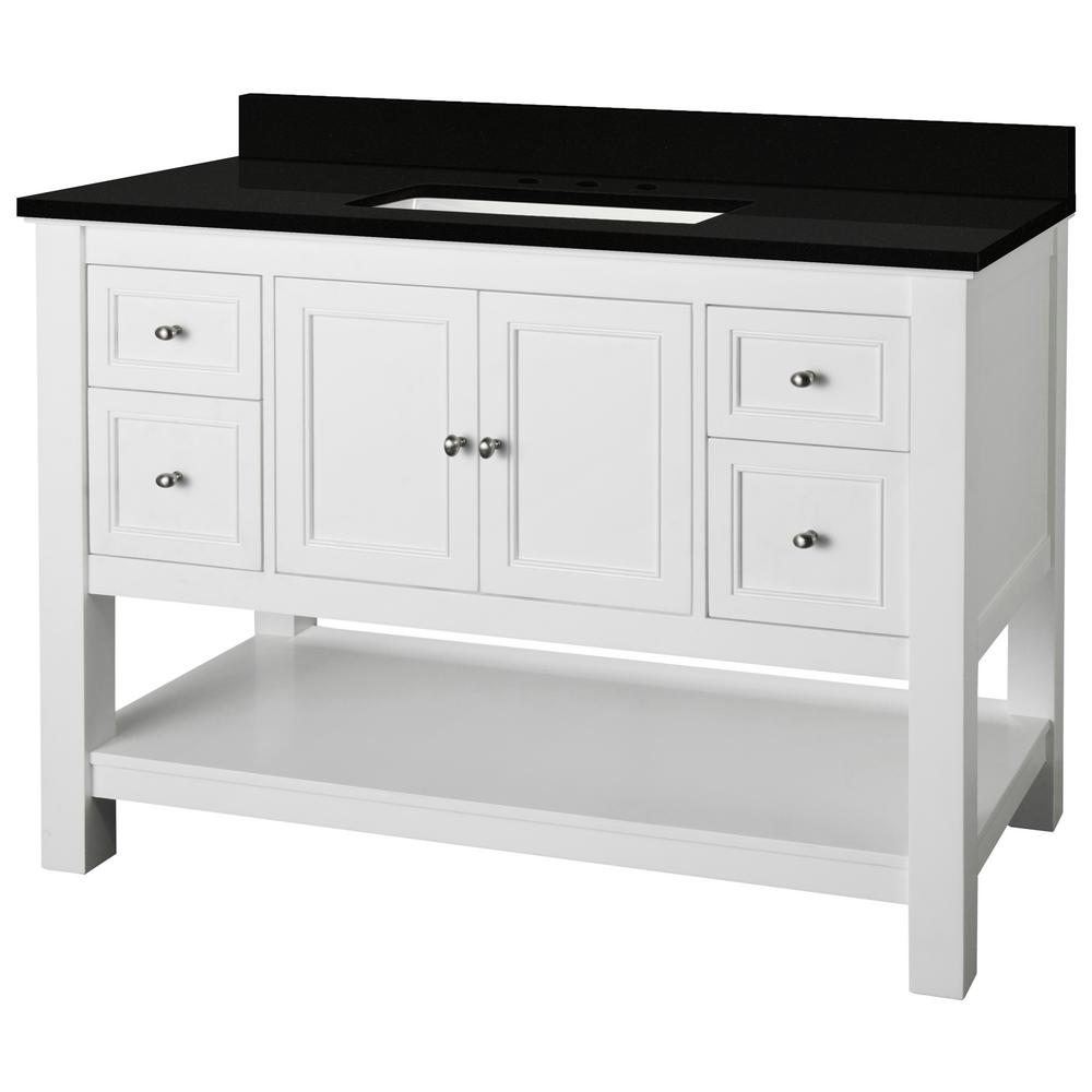 Home Decorators Collection Gazette 61 in. W x 22 in. D Bath Vanity in White with Granite Vanity Top in Midnight Black with Trough White Basin was $1499.0 now $899.4 (40.0% off)
